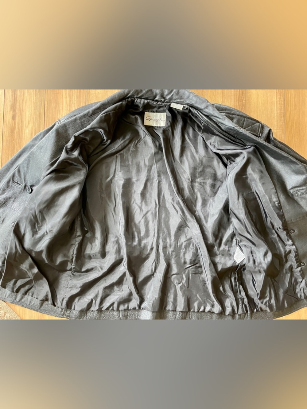 Vintage Spiegel Black Leather Jacket Belted Moto Style Size Small/Medium - Picture 11 of 12